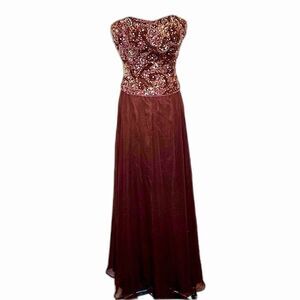 Vintage Lillie Rubin Silk Chiffon Beaded Strapless Evening Ball Gown Sz XS/S